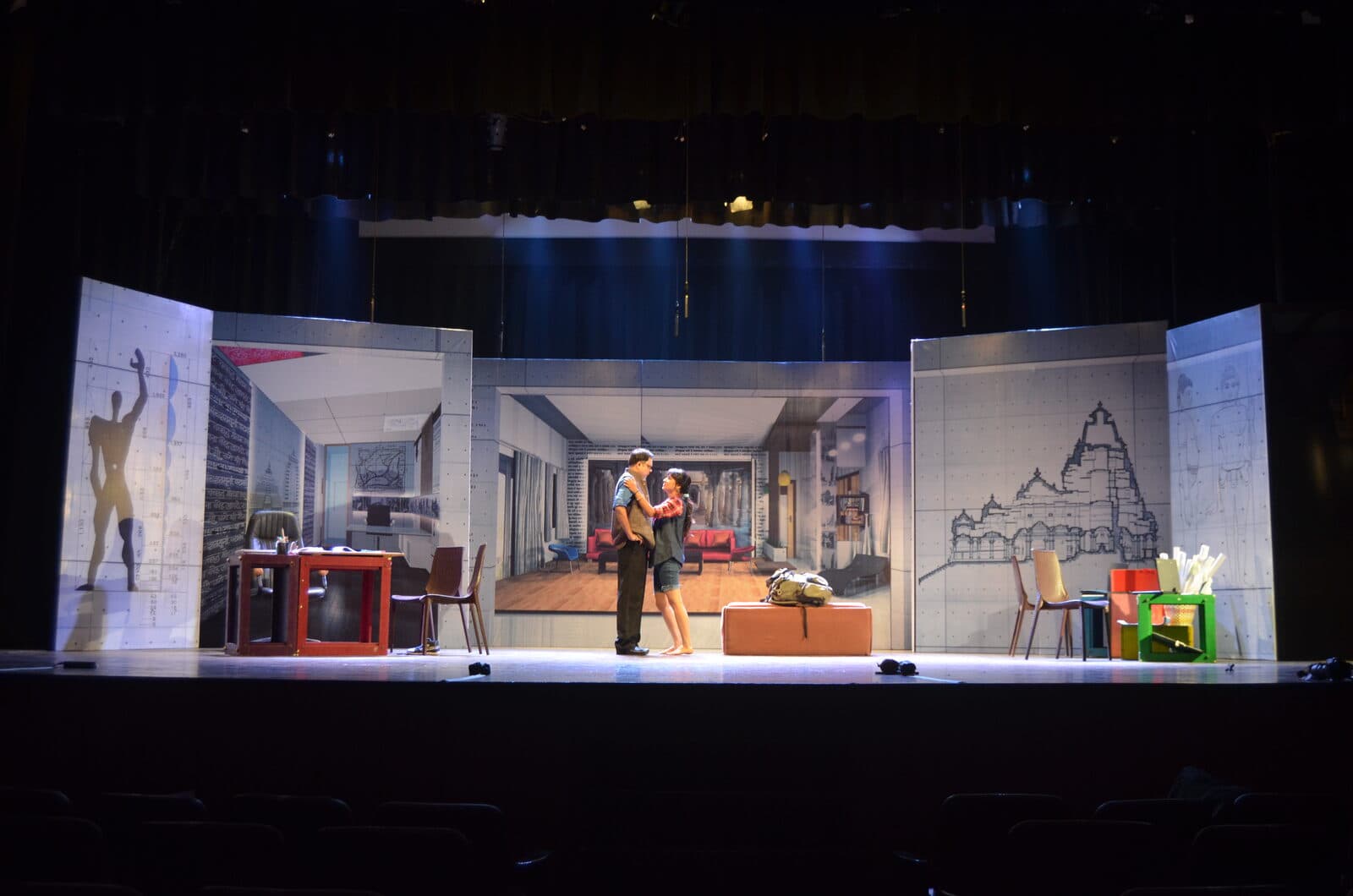 The Master Builder set at full stage width — Akhil Nanavati's studio built out of temple elevation drawings